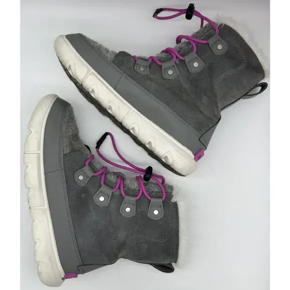 Sorel Kids Quarry Grey/Bright Lavender Explorer Lace WP Boot US 5 - Picture 7 of 13